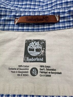 Timberland Blue and White Plaid Button-Down Shirt